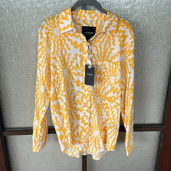 LE SUPERBE Sunstruck BF Shirt in Orange-White size 6 NEW $275 - Picture 7 of 10